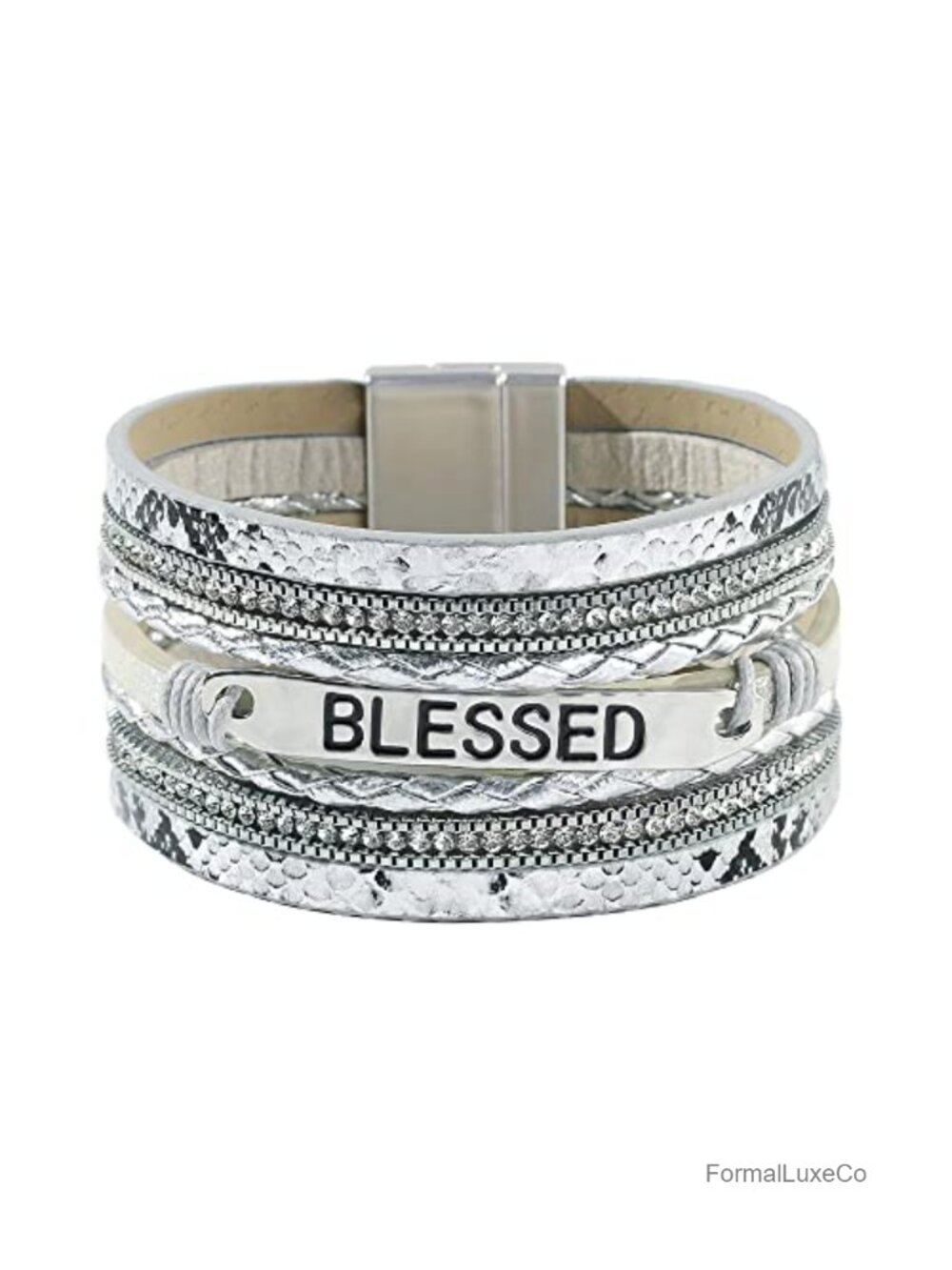 Multi-Layer Leather Wrap Bracelet with Magnetic Clasp Cuff